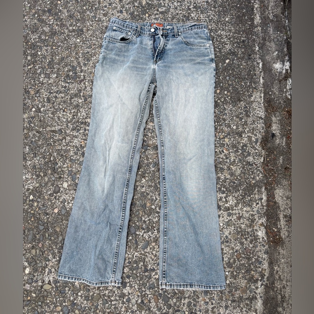 Y2K vintage Women's bulldog Light Wash Bootcut Jeans worn and faded nicely